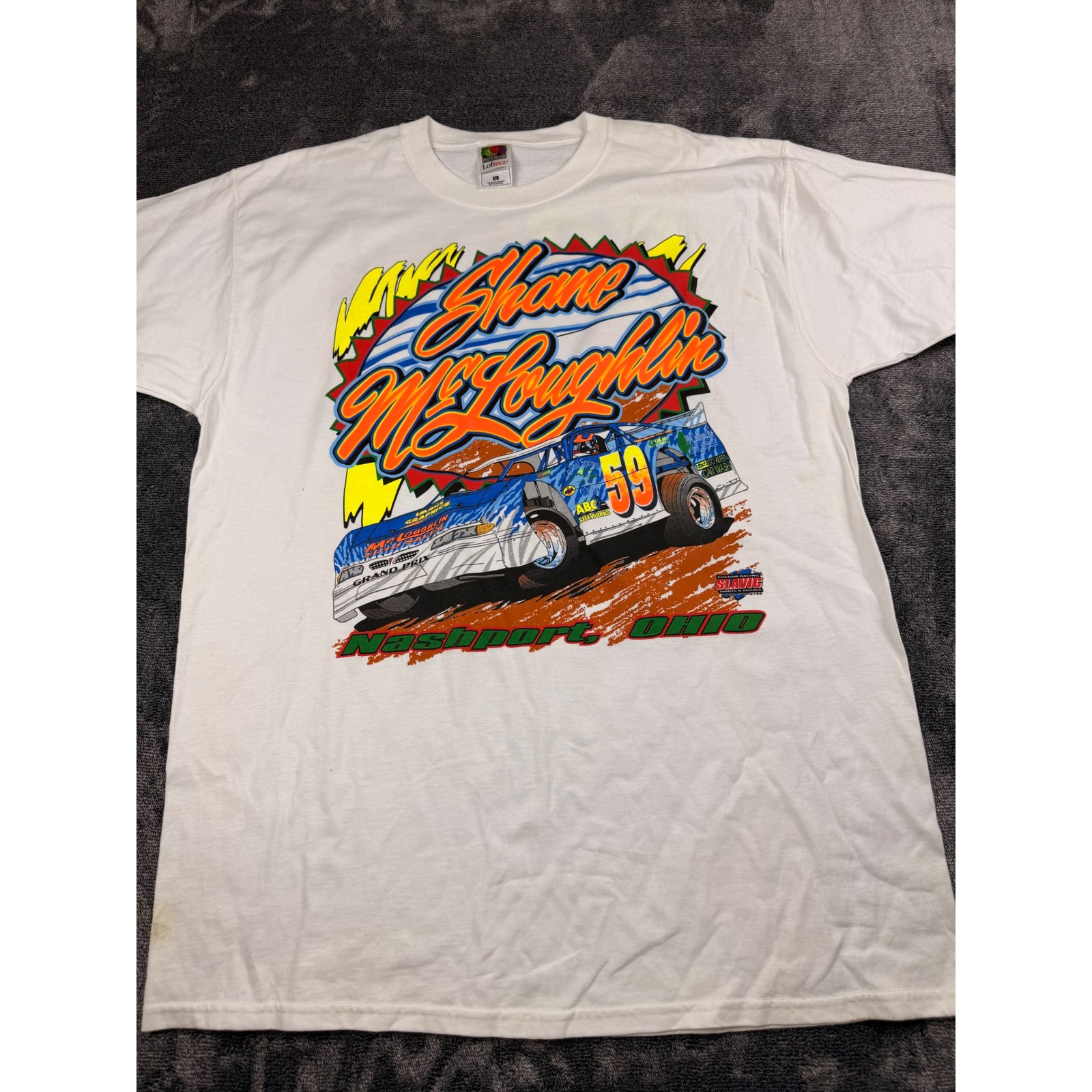 Vintage Shane Mcloughlin Racing T-Shirt Mens Xl White Dirt Track Car Nashport Oh